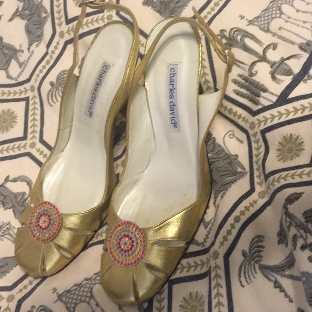Charles David gold snake skin heels